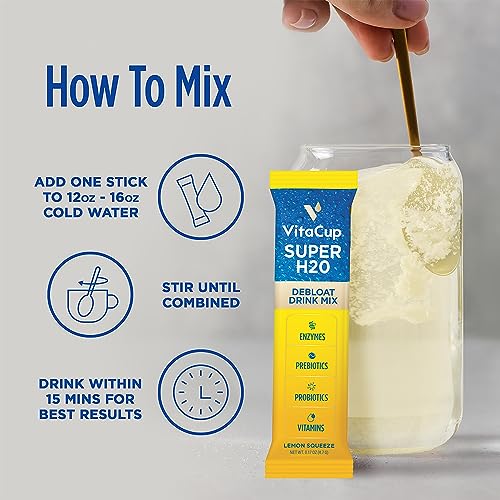 VitaCup Super H2O Bloating Relief and Digestive Health Drink Mix Packets, Probiotics