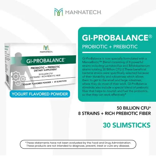 Mannatech Prebiotics and Probiotics, 30 Slimsticks, Yogurt Flavor, GI-ProBalance w/MannaBiotic Blend Mannatech