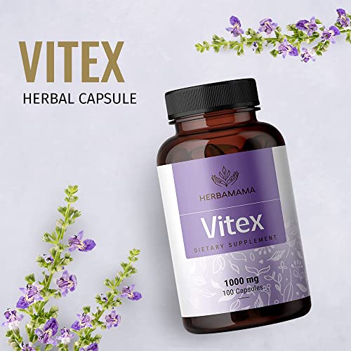 HERBAMAMA Vitex Supplement for Women - Organic Vitex Chasteberry Pills - Vegan Supplements HERBAMAMA