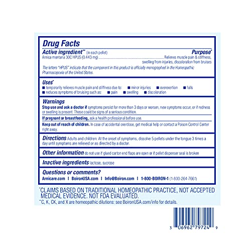 Boiron Arnica Montana 30C Homeopathic Medicine for Relief from Muscle Pain, Muscle Stiffness, Swelling Boiron