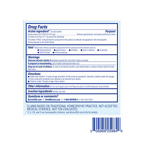 Boiron Ignatia Amara 30C Homeopathic Medicine for Relief from Emotional Stress, Hypersensitivity Boiron