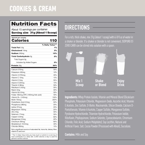 Isopure Protein Powder, Zero Carb Whey Isolate, Gluten Free, Lactose Free, 25g Protein