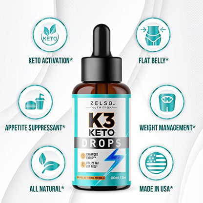 K3 Keto Drops for Weight Loss - Fat Burner & Metabolism Booster | Advanced Keto Carb
