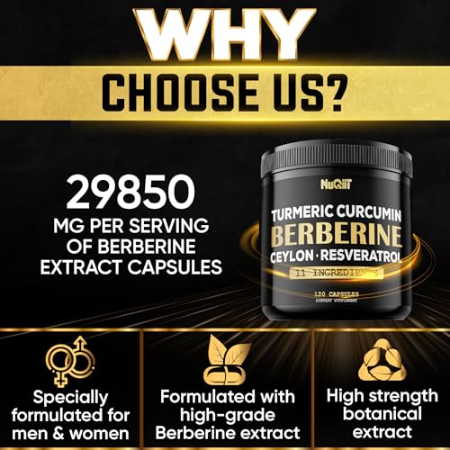Berberine Supplement 14000mg Turmeric Curcumin 4500mg Trans-Resveratrol 4500mg Nuqiit