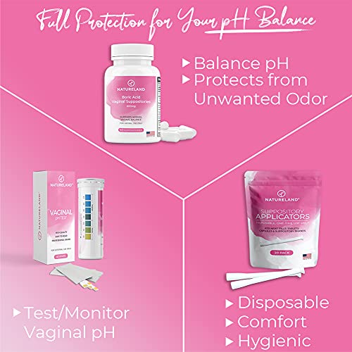 Natureland 40 Count, 600mg Boric Acid Vaginal Suppositories, Made in USA, Restore pH Balance Natureland