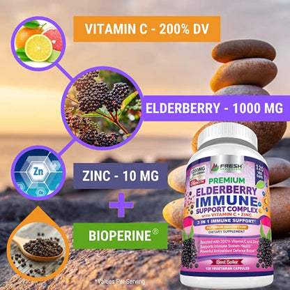 FRESH HEALTHCARE Elderberry Capsules - High Potency Black Elderberry with Zinc
