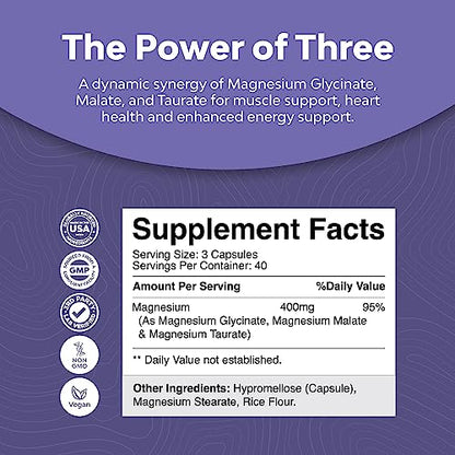 Triple Magnesium Complex Supplement 400mg Elemental - High Absorption Magnesium