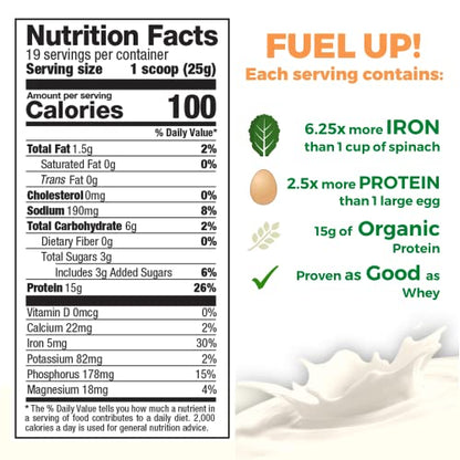 Growing Naturals | Vanilla Raw Pea Powder 15g Plant Protein | 2.8G BCAA, Low-Carb