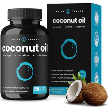 NutraChamps Organic Coconut Oil Capsules 2000mg - 120 Softgels Extra Virgin, Unrefined