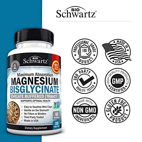 Magnesium Bisglycinate 100% Chelate No-Laxative Effect - Maximum Absorption BioSchwartz