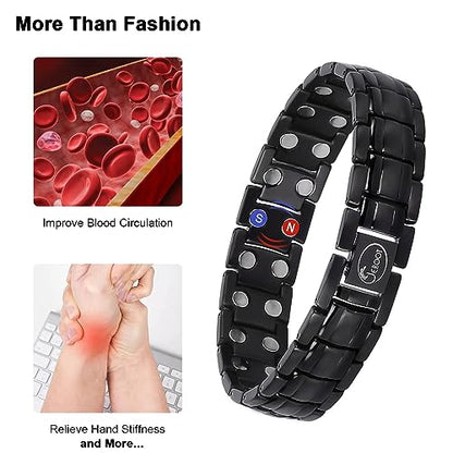 JEROOT Magnetic Bracelets for Men, Pure Titanium Double Row Strong Magnets