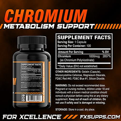 FX Supps Chromium Polynicotinate 1000 mcg (100 Capsules) Weight Management Supplements