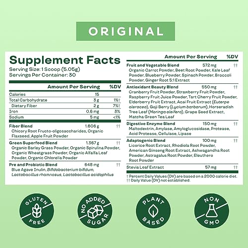 Bloom Nutrition Super Greens Powder Smoothie & Juice Mix (Original)