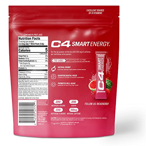 C4 Smart Energy Powder Stick Packs - Sugar Free Performance Fuel & Nootropic Brain Cellucor