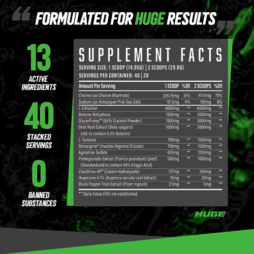 Huge Supplements Pump Serum, Stim Free Pre Workout and Nitric Oxide Booster to Enhance