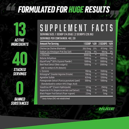 Huge Supplements Pump Serum, Stim Free Pre Workout and Nitric Oxide Booster to Enhance