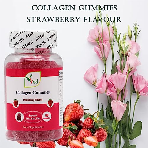 Ved Collagen Gummies; Chew Gummies Strawberry Flavour, Raw Unfiltered Collagen Gummies Ved