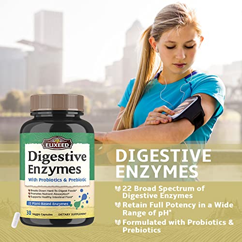 Elixeed Digestive Enzymes Plus Probiotics & Prebiotics, 22 Digestive Enzymes with Amylase Elixeed