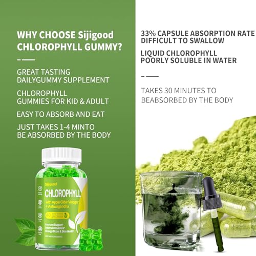 Organic Chlorophyll Gummies with Ashwagandha, Black Seed Oil, Apple Cider Vinegar Sijigood