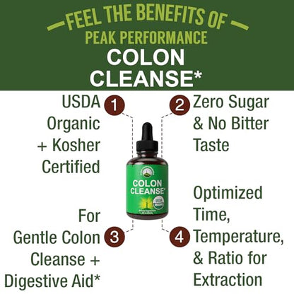 USDA Organic Colon Cleanse Liquid Drops. Vegan, Kosher Colon Cleanser & Detox Supplement