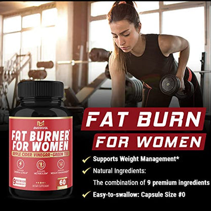 Fat Burner for Women, 9-in-1 Powerful Blend of Apple Cider Vinegar, Green Tea, Garcinia Cambogia