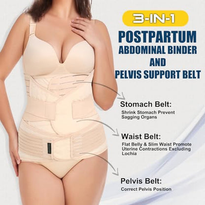 ChongErfei 3 in 1 Postpartum Support - Recovery Belly/waist/pelvis Belt Shapewear Slimming