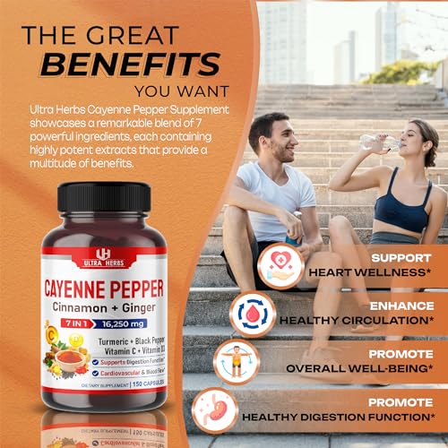 Cayenne Pepper 7 IN 1 - 16,250mg - with Ginger, Turmeric, Cinnamon, Black Pepper ULTRA HERBS