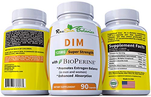 Raesun Botanics DIM Supplement 125mg - DIM Diindolylmethane Plus BioPerine 90-Day Supply Viconor