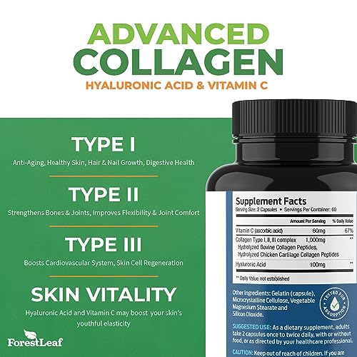 ForestLeaf Multi Collagen Pills with Hyaluronic Acid + Vitamin C, 120 Caps