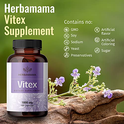 HERBAMAMA Vitex Supplement for Women - Organic Vitex Chasteberry Pills - Vegan Supplements HERBAMAMA
