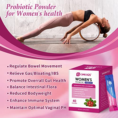 OMOGS Women's Probiotic,120-Billion-CFUs, 18 Strains, with 3 Prebiotics and Cranberry OMOGS