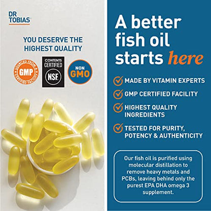 Dr. Tobias Omega 3 Fish Oil, 800 mg EPA 600 mg DHA Omega 3 Supplement for Heart
