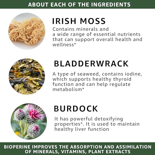 healblend Organic Irish Moss, Bladderwrack, Burdock, & BioPerine - 1405mg with Black Pepper