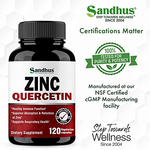 Sandhu's Zinc Quercetin 120 Vegetarian Capsules – Zinc Supplements for Antioxidant Sandhu's