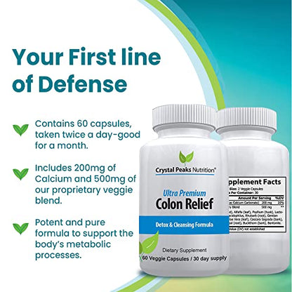 CRYSTAL PEAKS NUTRITION Natural Colon Cleanser Capsules for Constipation Relief