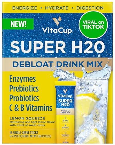 VitaCup Super H2O Bloating Relief and Digestive Health Drink Mix Packets, Probiotics