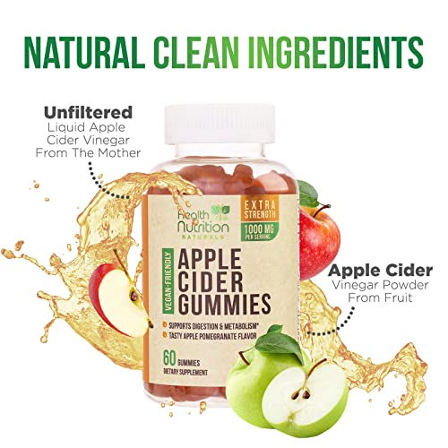 Vegan Apple Cider Vinegar Gummies | Max Strength 1000mg | ACV Supplement Gummy for Adults Health Nutrition Naturals