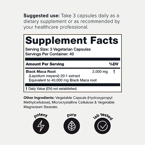 40,000mg Pure Black Maca Root Extract - Ultra Concentrated 20:1 Single Origin Wildcrafted Toniiq