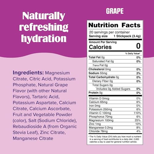 Ultima Replenisher Daily Electrolyte Drink Mix – Grape, 20 Stickpacks – Hydration Packets