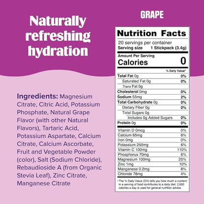 Ultima Replenisher Daily Electrolyte Drink Mix – Grape, 20 Stickpacks – Hydration Packets