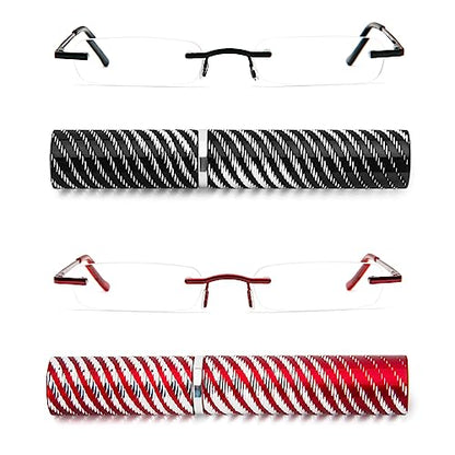 DXYXYO Mini Rimless Reading Glasses for Women Men, 2 Pack Slim Pocket Compact Metal