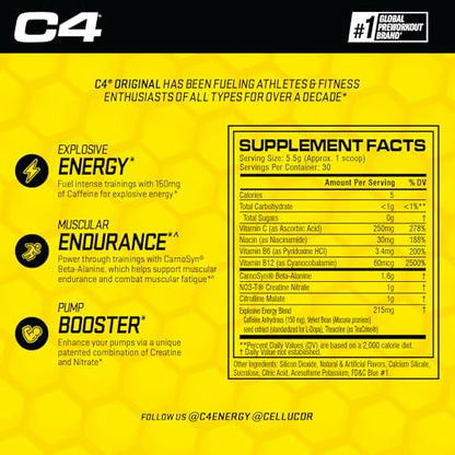 Cellucor C4 Original Pre Workout Powder Frozen Bombsicle Sugar Free Preworkout