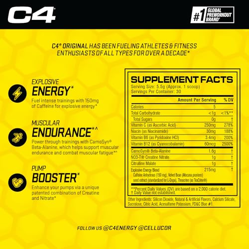 Cellucor C4 Original Pre Workout Powder Frozen Bombsicle Sugar Free Preworkout Cellucor