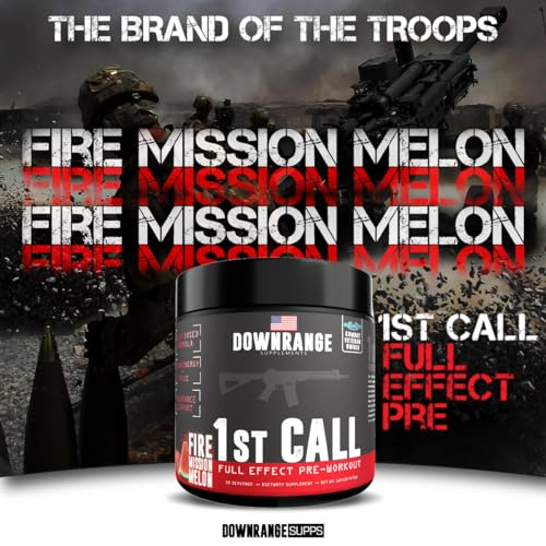 DownRange Supplements 1st Call Pre Workout Powder, Preworkout for Men & Women, Amino Acid Beta Alanine & Caffeine for Pump, Energy and Focus Support, 30 Serving (Mission Melon - Strawberry Watermelon)
