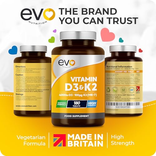 Vitamin D3 4000iu & Vitamin K2 100ug (MK7) |180 Vegetarian Tablets | 1-A-Day | 6 Month