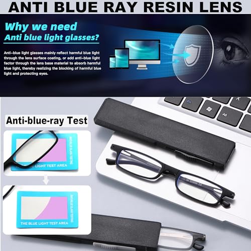 TOVEEN 2 Pack Compact Reading Glasses Anti Blue Light UV, Ultra-thin Slim TR90 Readers