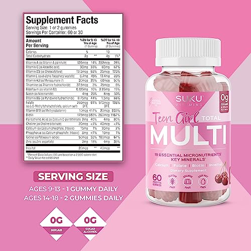 SUKU Vitamins Teen Girl Gummies – Sugar Free Vegetarian Gummy Vitamins Supplement SUKU Vitamins
