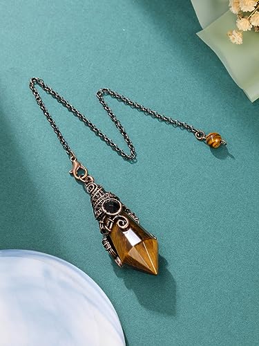 PESOENTH Crystal Pendulum Dowsing Divination Scrying Pendulum with Bronze Wrap Tiger Eye Healing PESOENTH