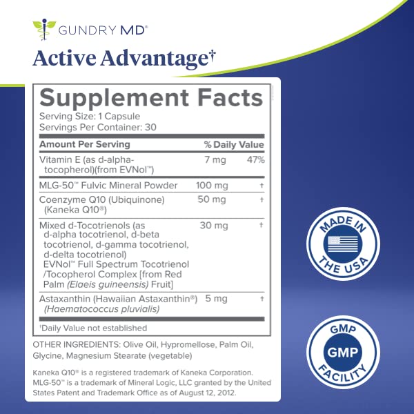 Gundry MD® Active Advantage Astaxanthin and CoQ10 Supplement to Support Energy