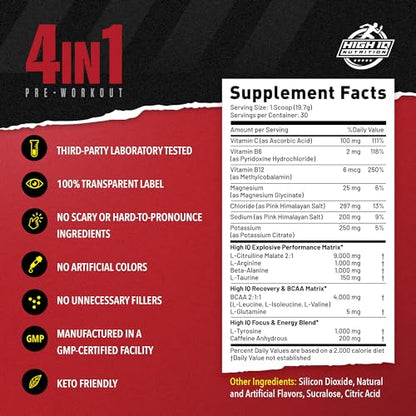 High IQ Nutrition 4 in 1 Lychee Flavored Pre Workout Powder 200mg Caffeine | Energy, Focus, Endurance, Electrolytes, Amino Acids, Beta-Alanine, & BCAAs | Men & Women | 30 Servings | 1.3 lbs.